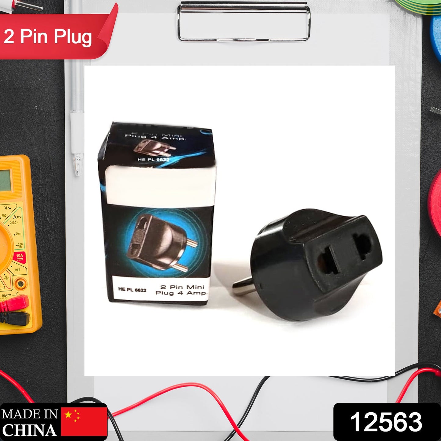 2 Pin 4 Amp Plug Converter, Plug Adapter With Color Box (1 Pc )