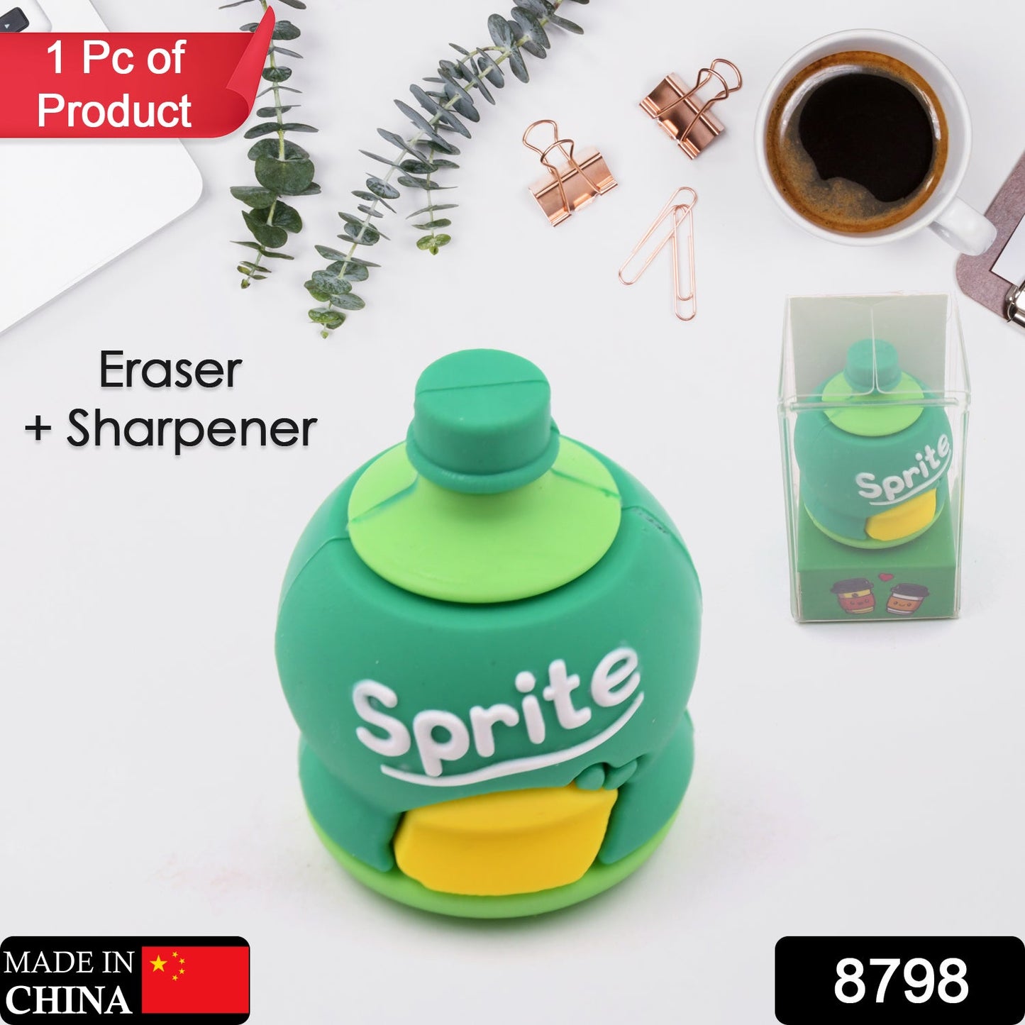 2-in-1 3D Cold Drink Bottle Shape Rubber Pencil  Set, Boys Girls Gifts (1 Pc )