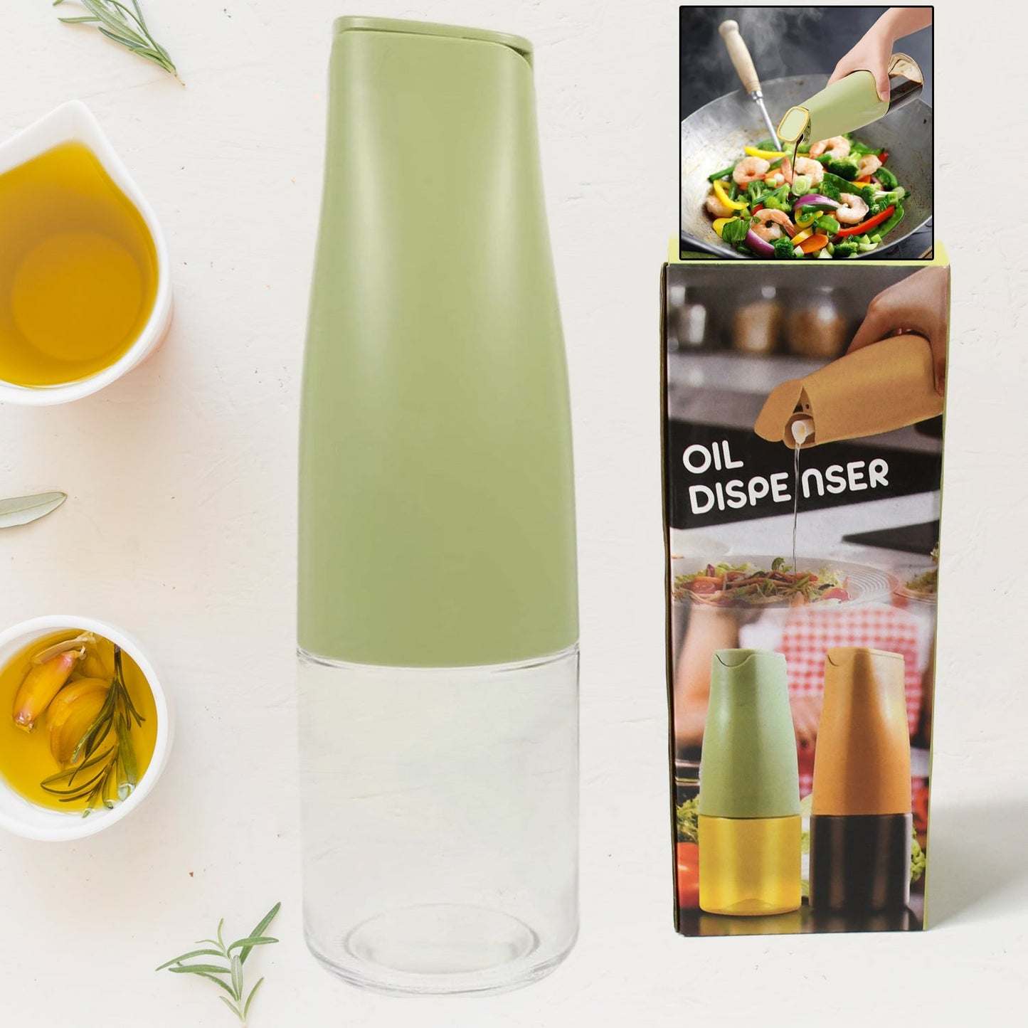 Oil Dispenser, 500ml Cooking Oil Dispensing Cruets with Automatic Open Lid, (500 ML)