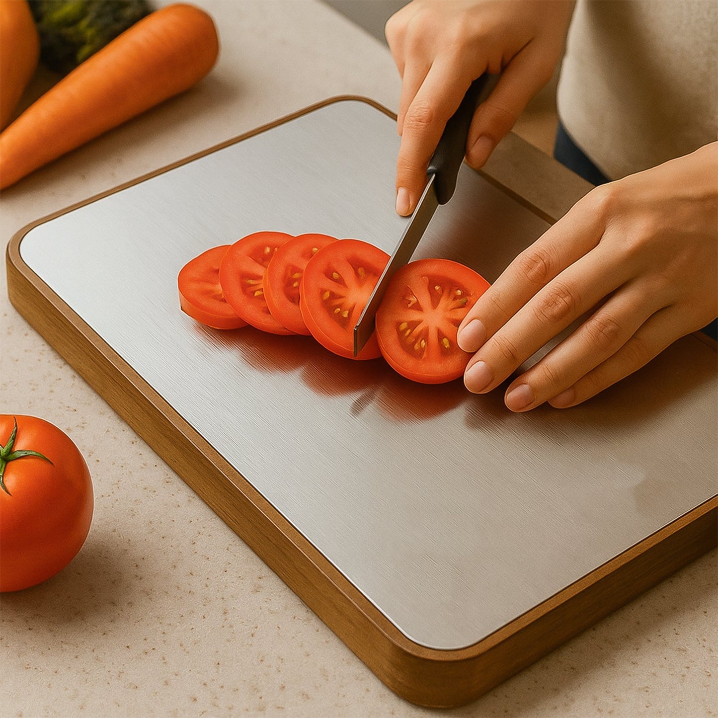 Apex Steel Oak Medium Cutting Board with Wooden Handle (1 Pc)
