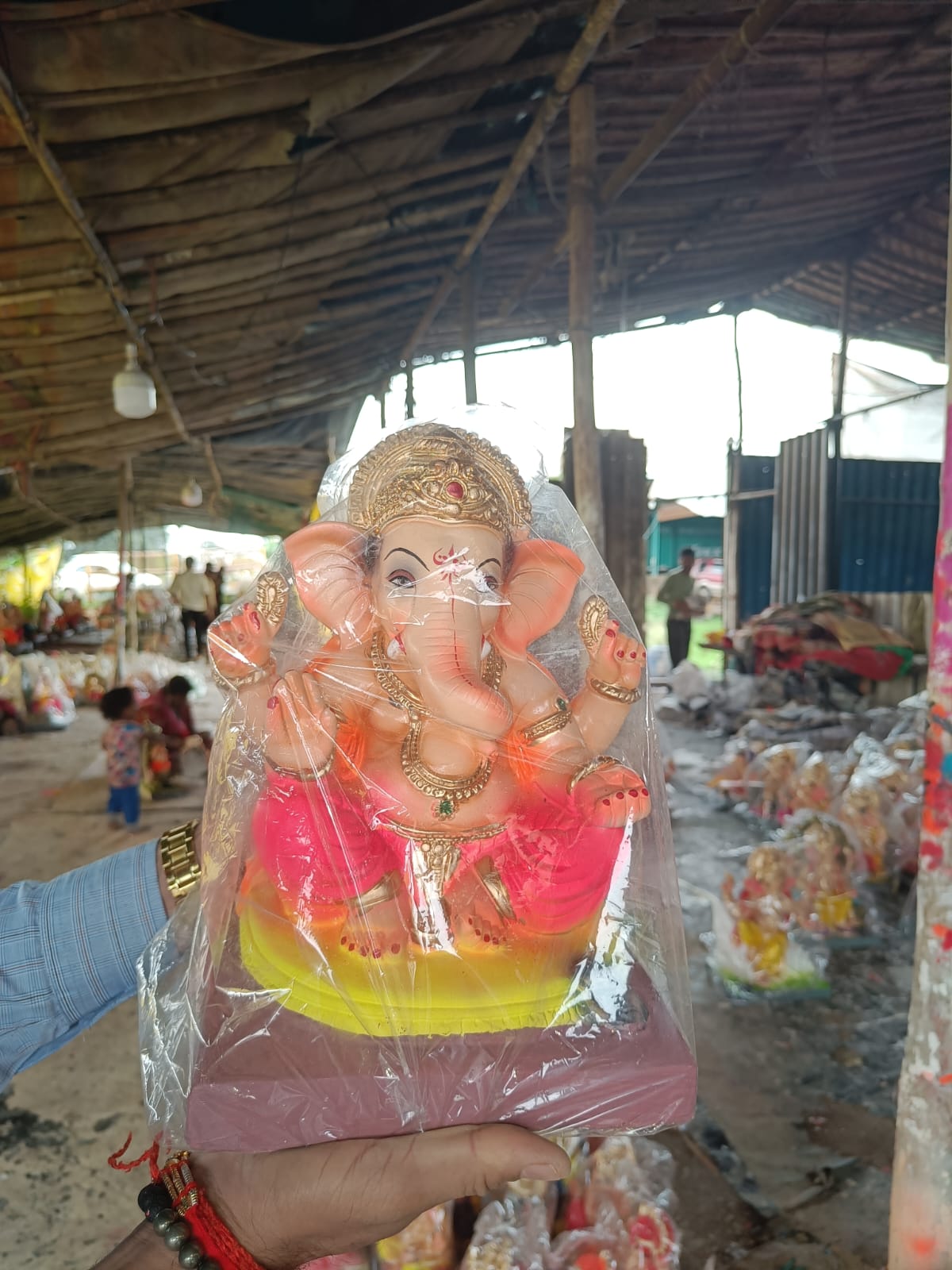 Premium 1 Foot POP Ganesha Idol with Traditional Red Pheta | Hand-Painted Divine Ganpati Bappa Murti for Home Puja & Decor