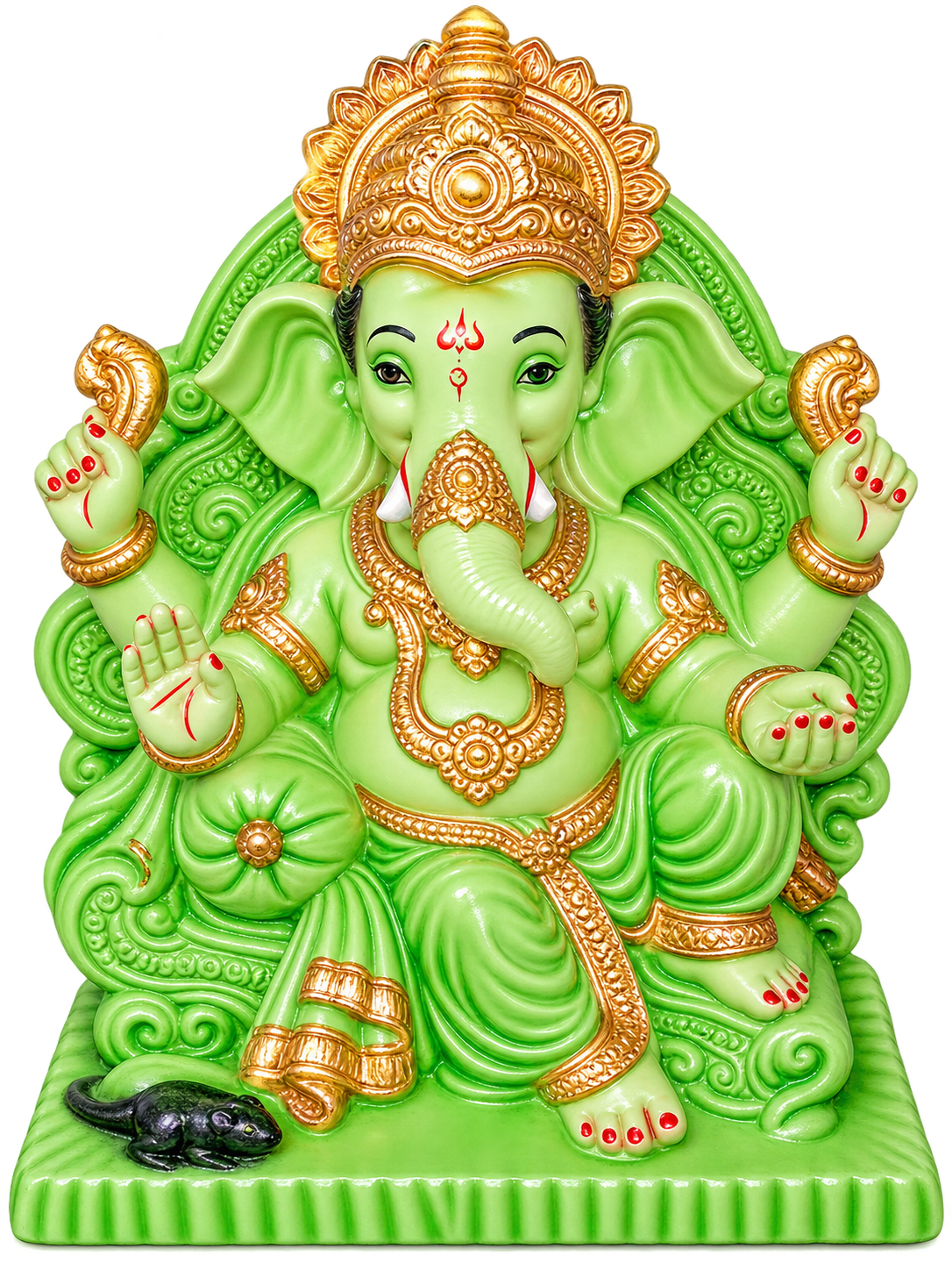 Divine 1 Foot Light Green Ganesha Idol in Gold Jewelry | Handcrafted POP Ganpati Murti