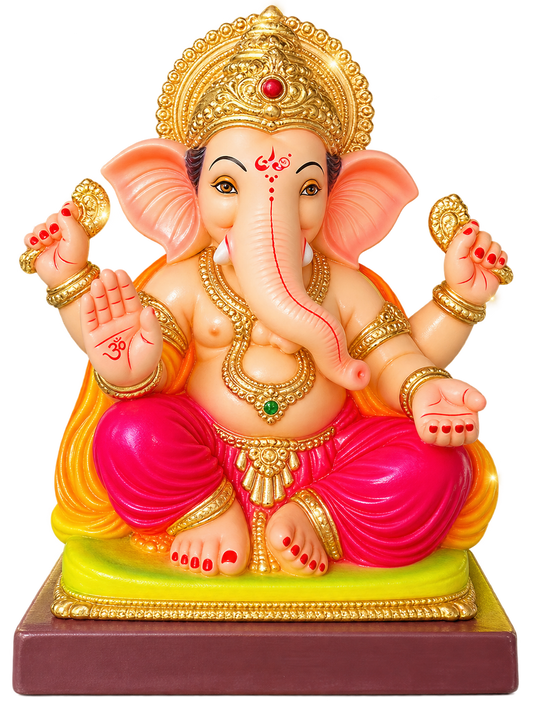 Premium 1 Foot POP Ganesha Idol with Traditional Red Pheta | Hand-Painted Divine Ganpati Bappa Murti for Home Puja & Decor