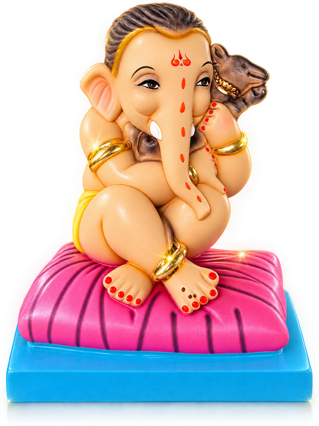 Cute POP 1 feet Bal Ganesha Idol Sitting on Pink Cushion | Hand-Painted Divine Child Ganpati Murti