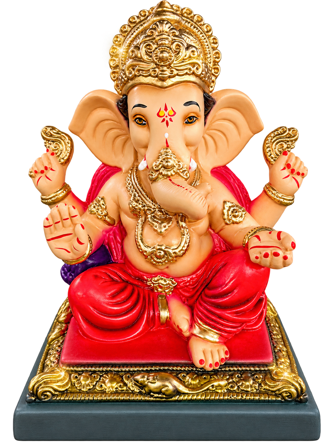 Royal Golden Crown 1 feetGanpati Idol on Decorative Red Cushion Pedestal | Safe & Secure Packaging Guaranteed