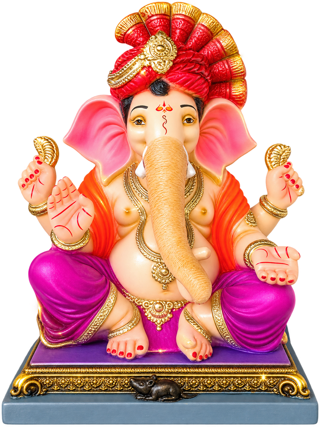 Royal 2.5-Foot POP Ganpati Idol with Intricate Gold Detailing & Carved Base | Safe & Secure Delivery Guaranteed
