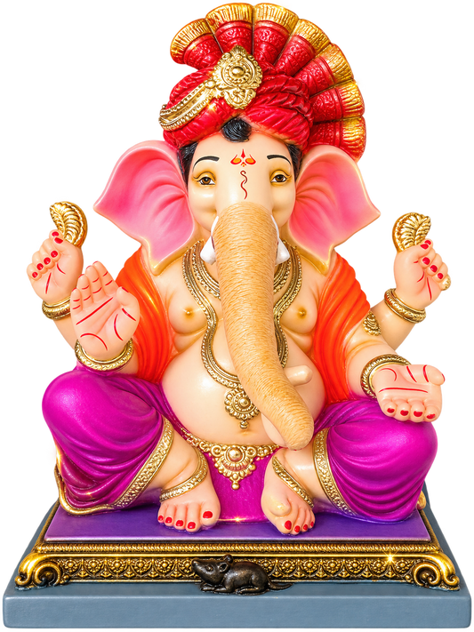 Royal 2.5-Foot POP Ganpati Idol with Intricate Gold Detailing & Carved Base | Safe & Secure Delivery Guaranteed