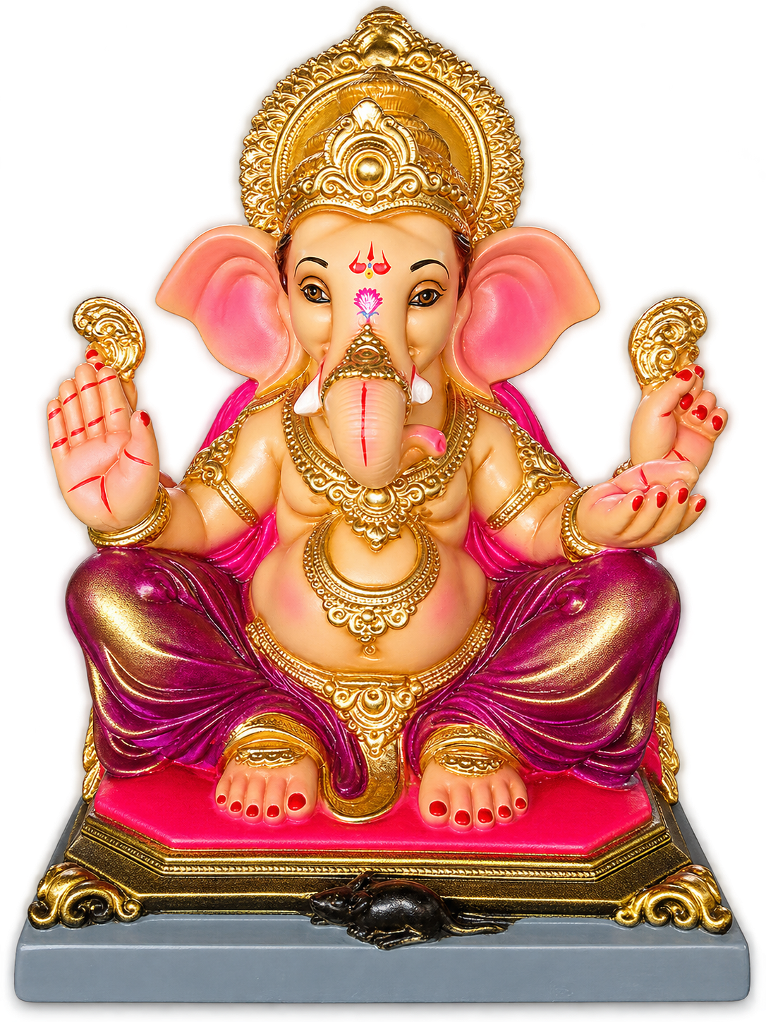 Divine 1.5 Foot POP Ganesha Idol with Radiant Gold Halo & Metallic Purple Dhoti | Handcrafted Ganpati Murti