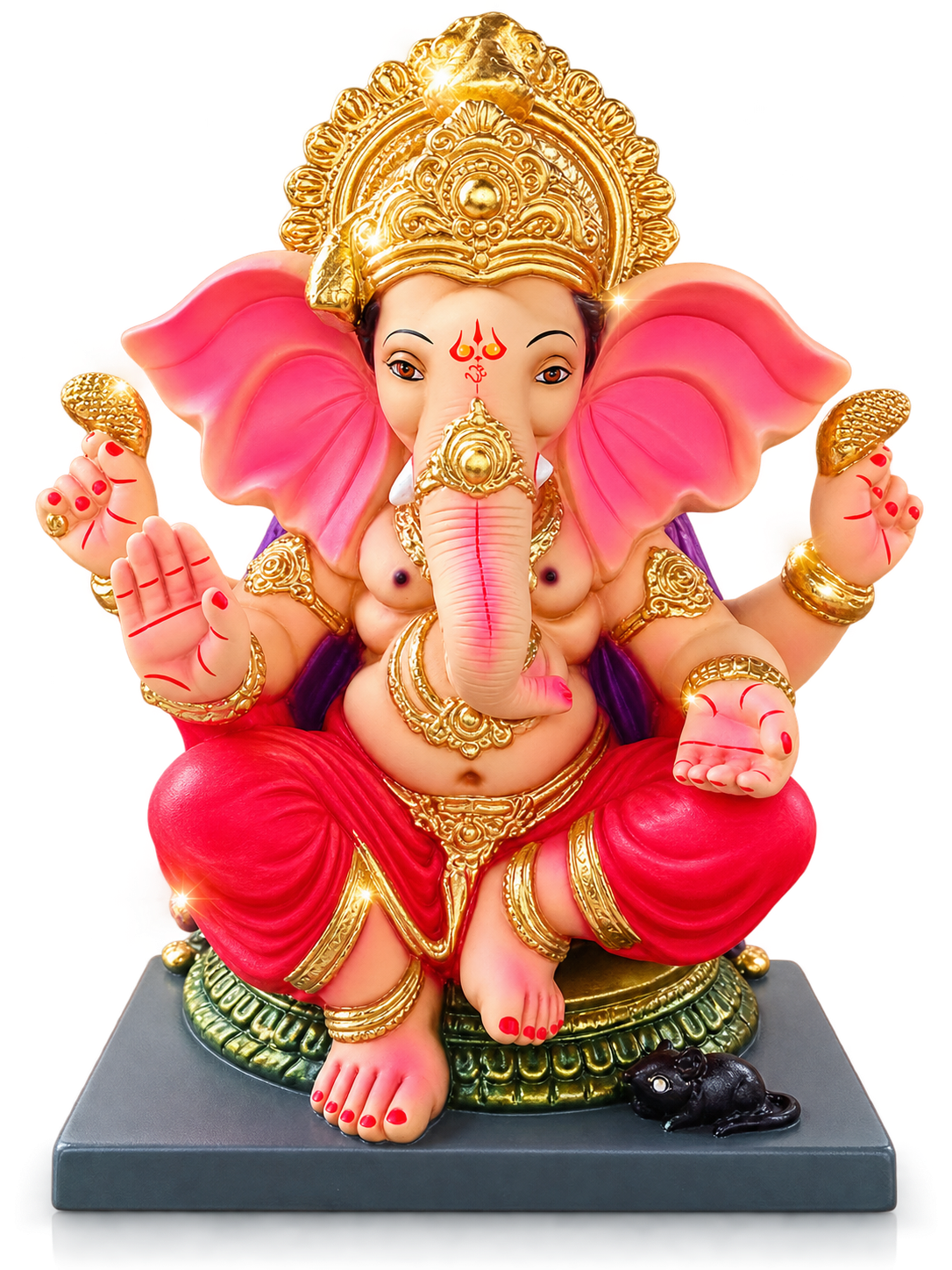 Elegant 1.5 Foot POP Ganesha Idol in Crimson Red Dhoti | Hand-Painted Divine Ganpati Bappa Murti