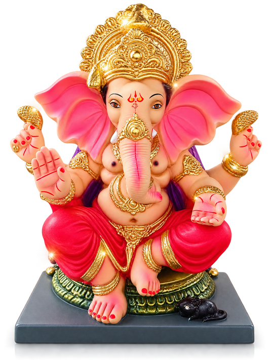 Elegant 1.5 Foot POP Ganesha Idol in Crimson Red Dhoti | Hand-Painted Divine Ganpati Bappa Murti