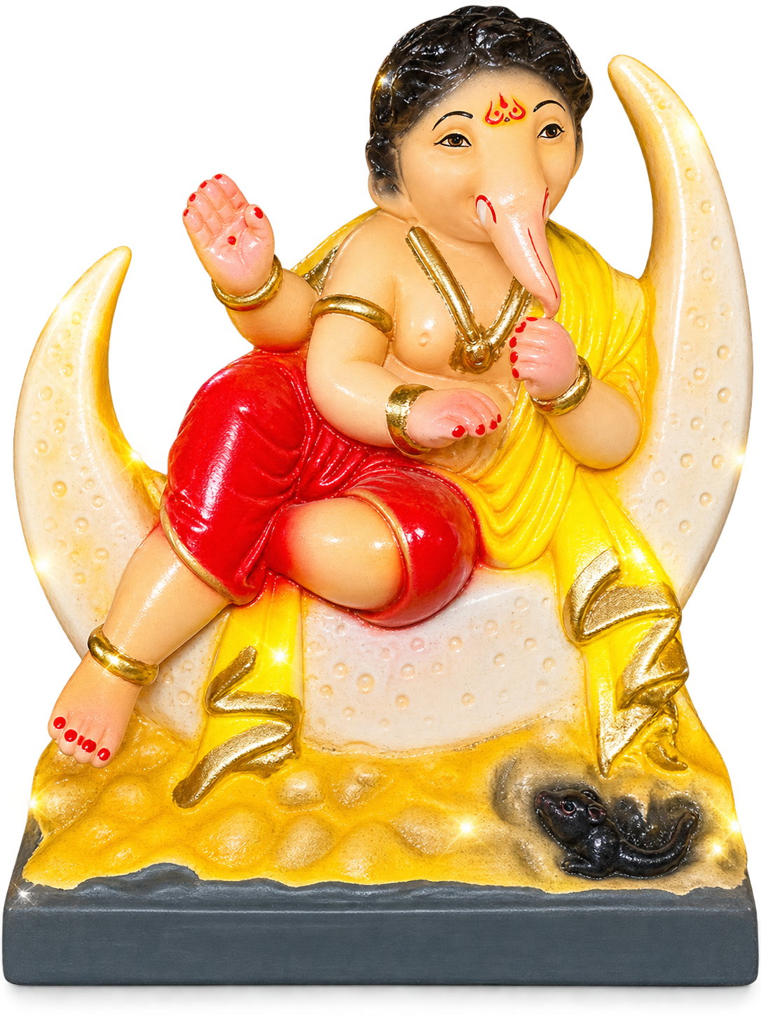 Cute 6-Inch Reclining Lord Ganesha Statue on Chandra (Moon) | Perfect for Desk, Car Dashboard & Home Mandir