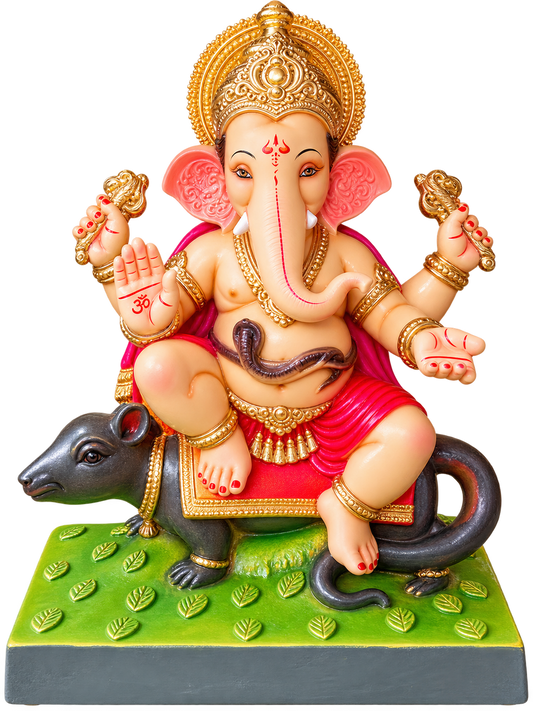 Grand 2.5 Foot Mooshak Sawar Ganesha Idol in Red Dhoti | Handcrafted POP Murti