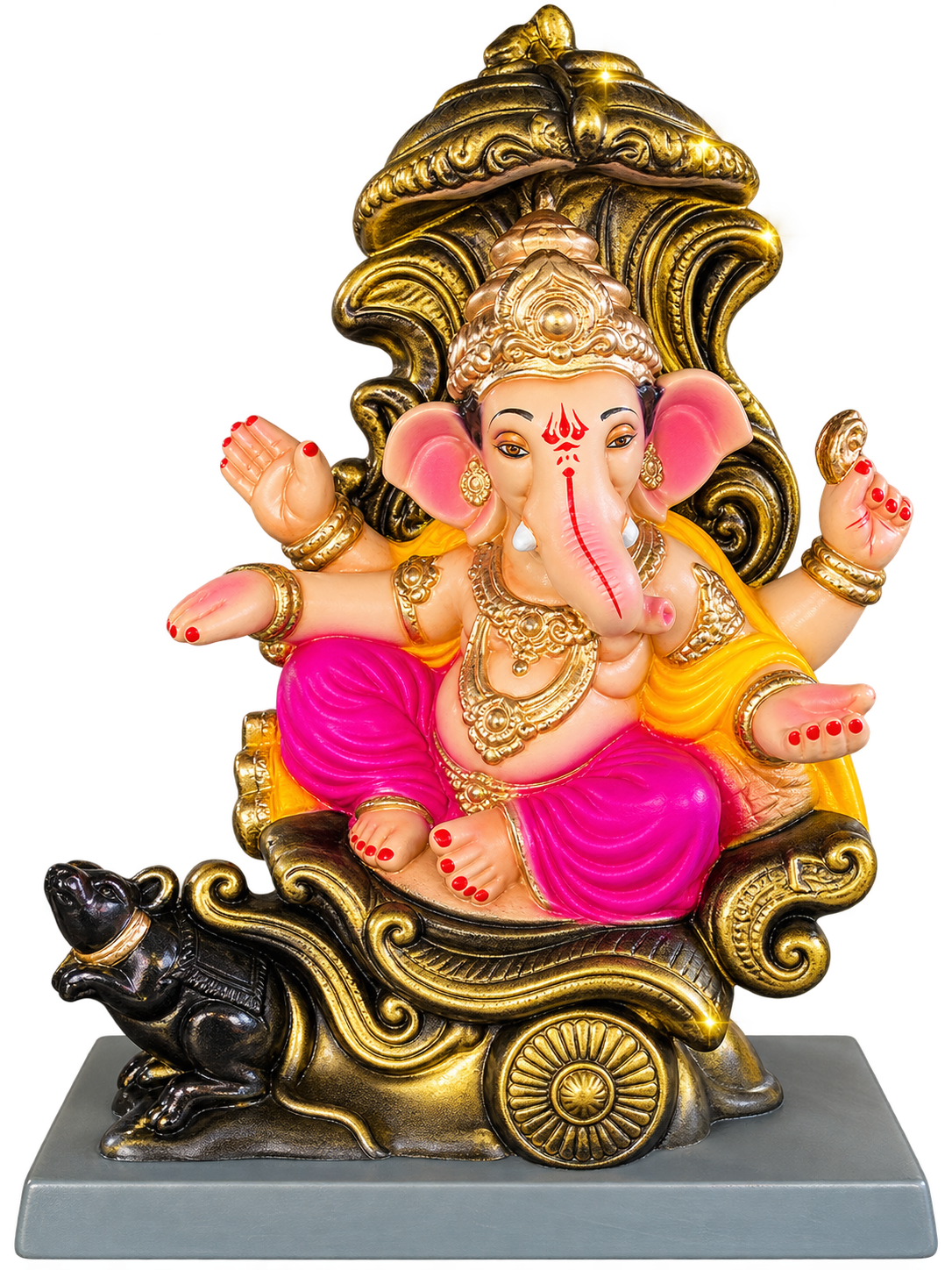 Divine 1 feet Antique Gold Rath Ganesha Idol in Magenta Dhoti | Handcrafted Chariot Ganpati Bappa Murti