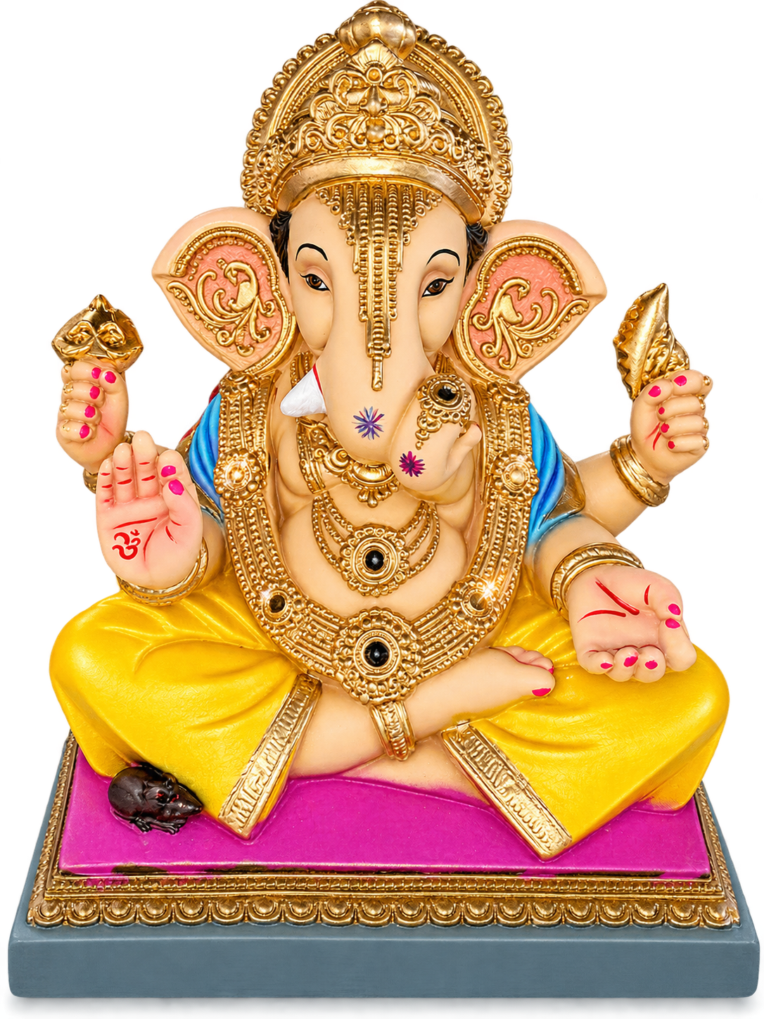 Dagdusheth 1.5 Foot Pitambar Ganesha Idol in Sky Blue Shawl | Handcrafted Golden Jewelry Ganpati Murti