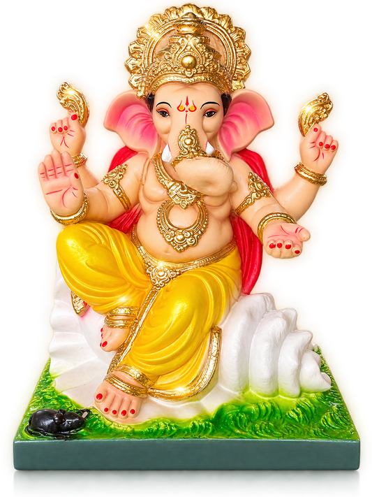 Royal Yellow 1 feet Pitambar Shankhraaj Ganpati Bappa Idol with Golden Crown | Safe Delivery Guaranteed  Product Description: