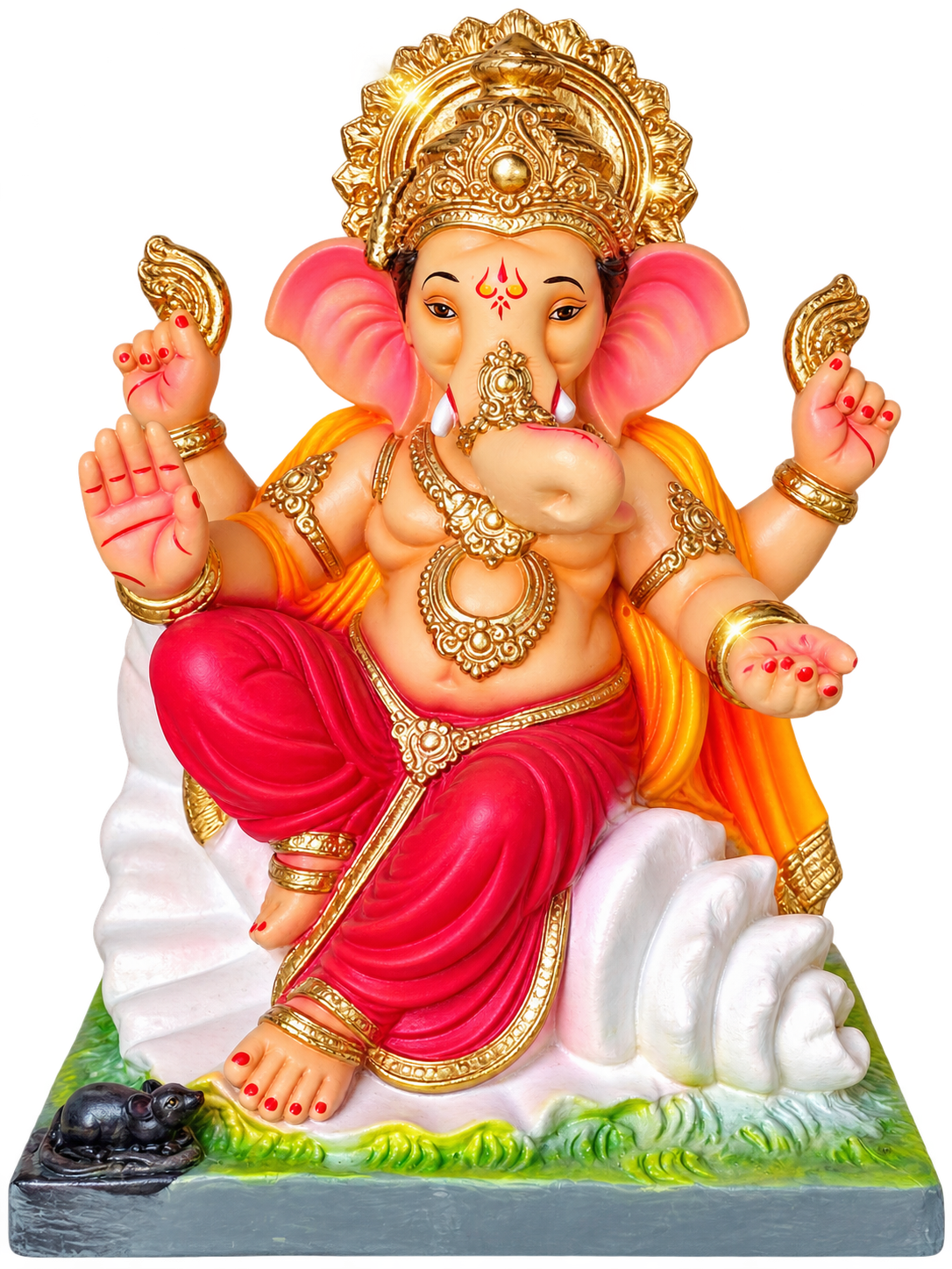 Royal Shankhraaj Ganpati Idol 1 feet with Golden Crown & Mooshakraj | Safe & Secure Delivery Guaranteed