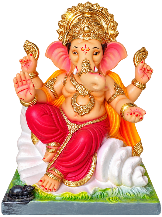 Royal Shankhraaj Ganpati Idol 1 feet with Golden Crown & Mooshakraj | Safe & Secure Delivery Guaranteed