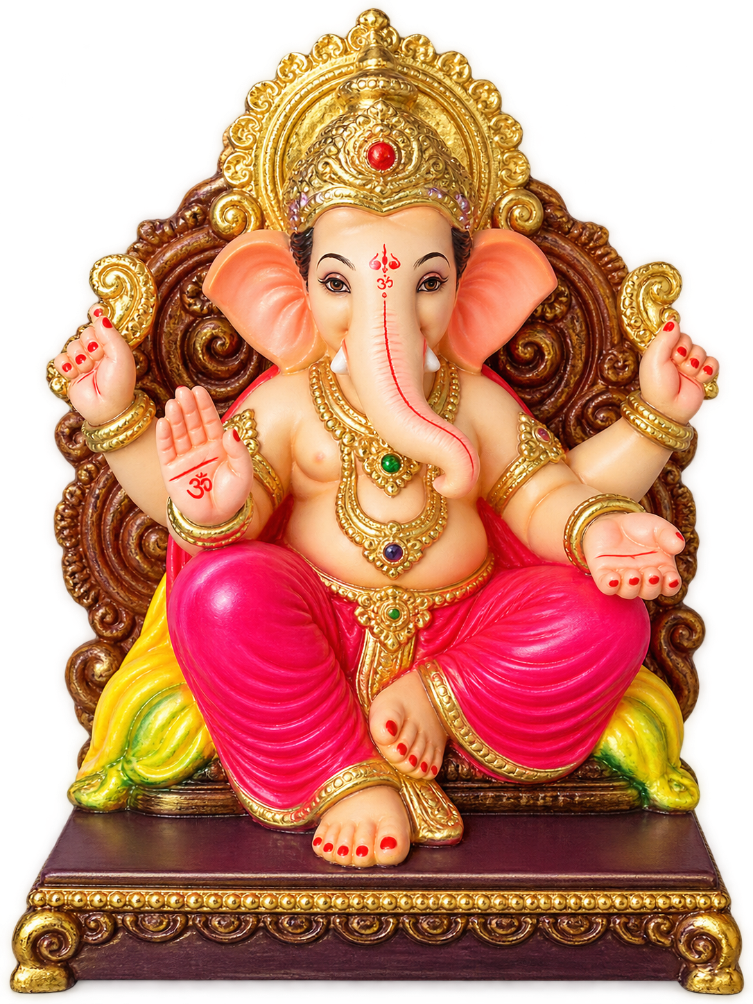 Premium 1 feet POP Ganesha Idol with Carved Prabhavali & Pink Dhoti | Hand-Painted Divine Ganpati Bappa Murti