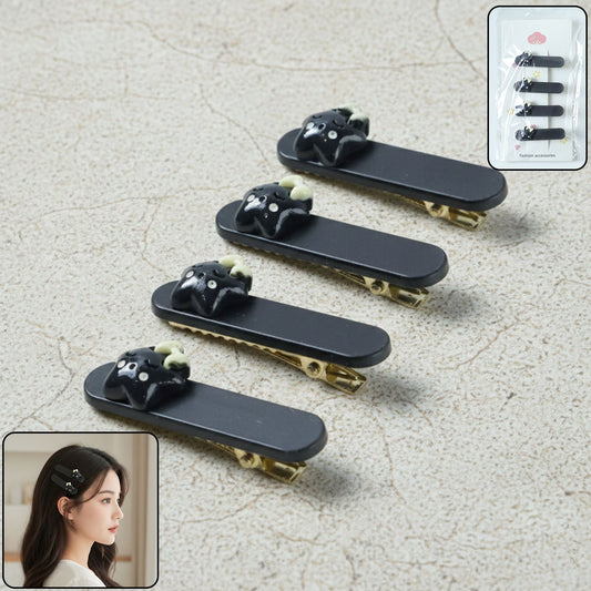 Cute Cat Design Premium Matte Finish Hair Clips (4 Pc)