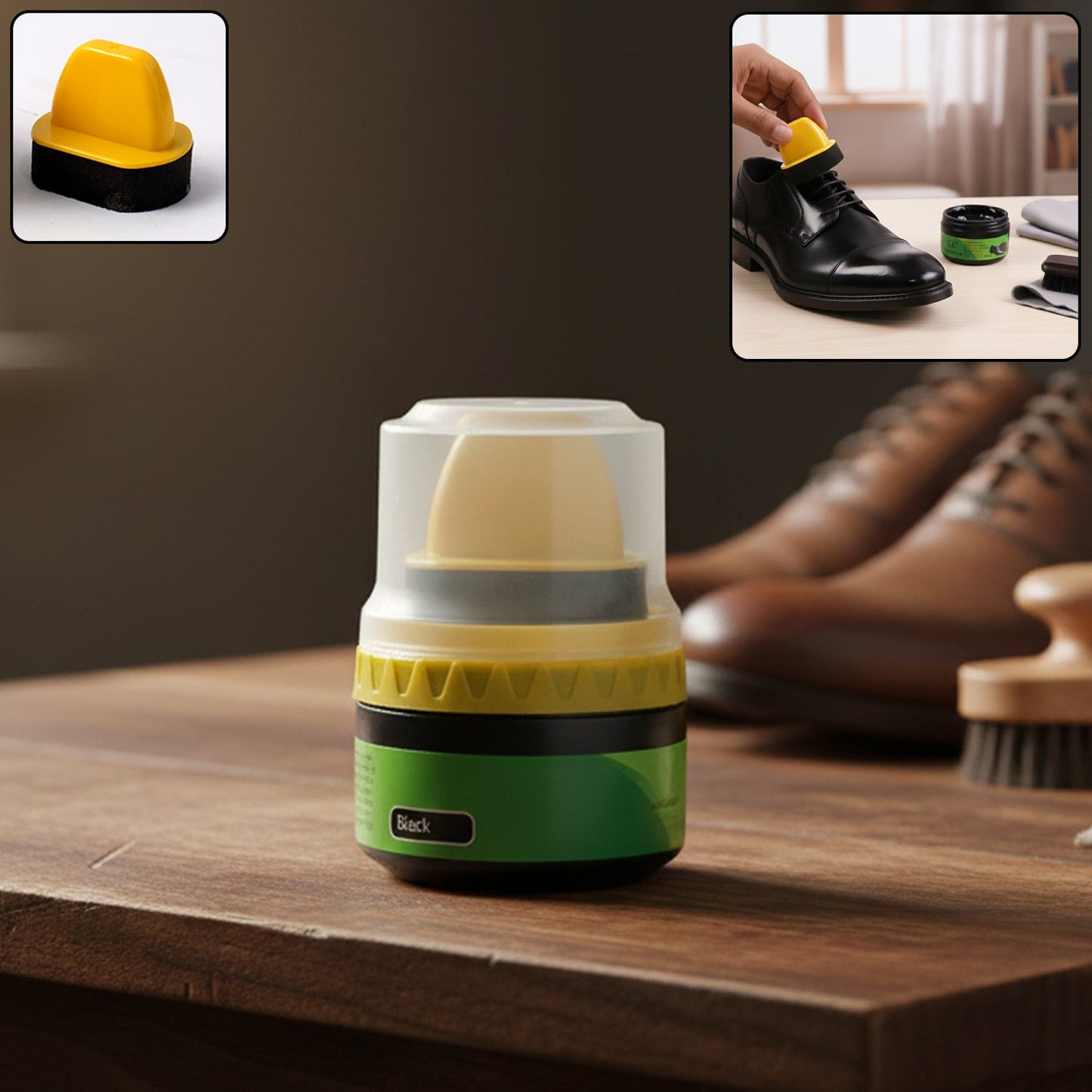 Black Shoe Polish Cream with Built-in Sponge Applicator (60 ML Approx)