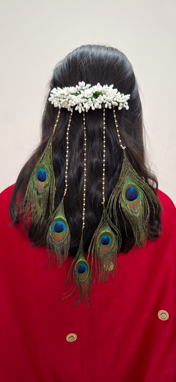 Peacock feather Hair broach  For babyshower/ haldi / carnival function