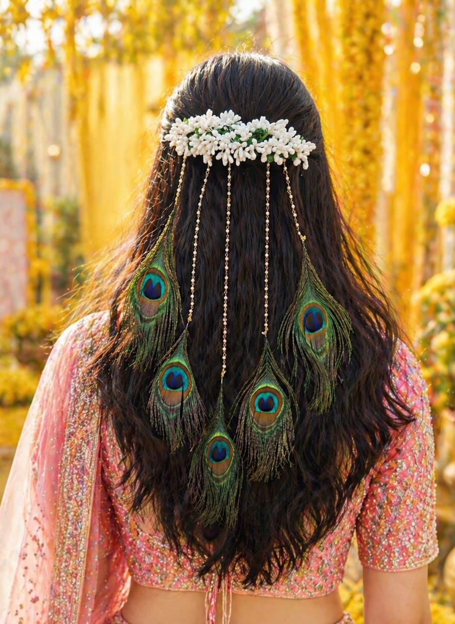 Peacock feather Hair broach  For babyshower/ haldi / carnival function
