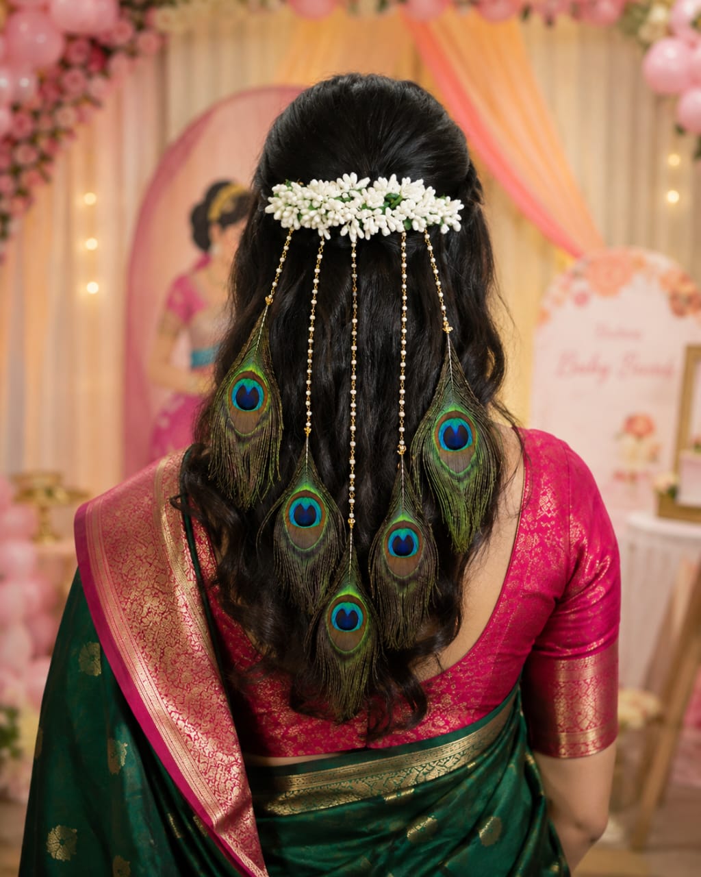 Peacock feather Hair broach  For babyshower/ haldi / carnival function