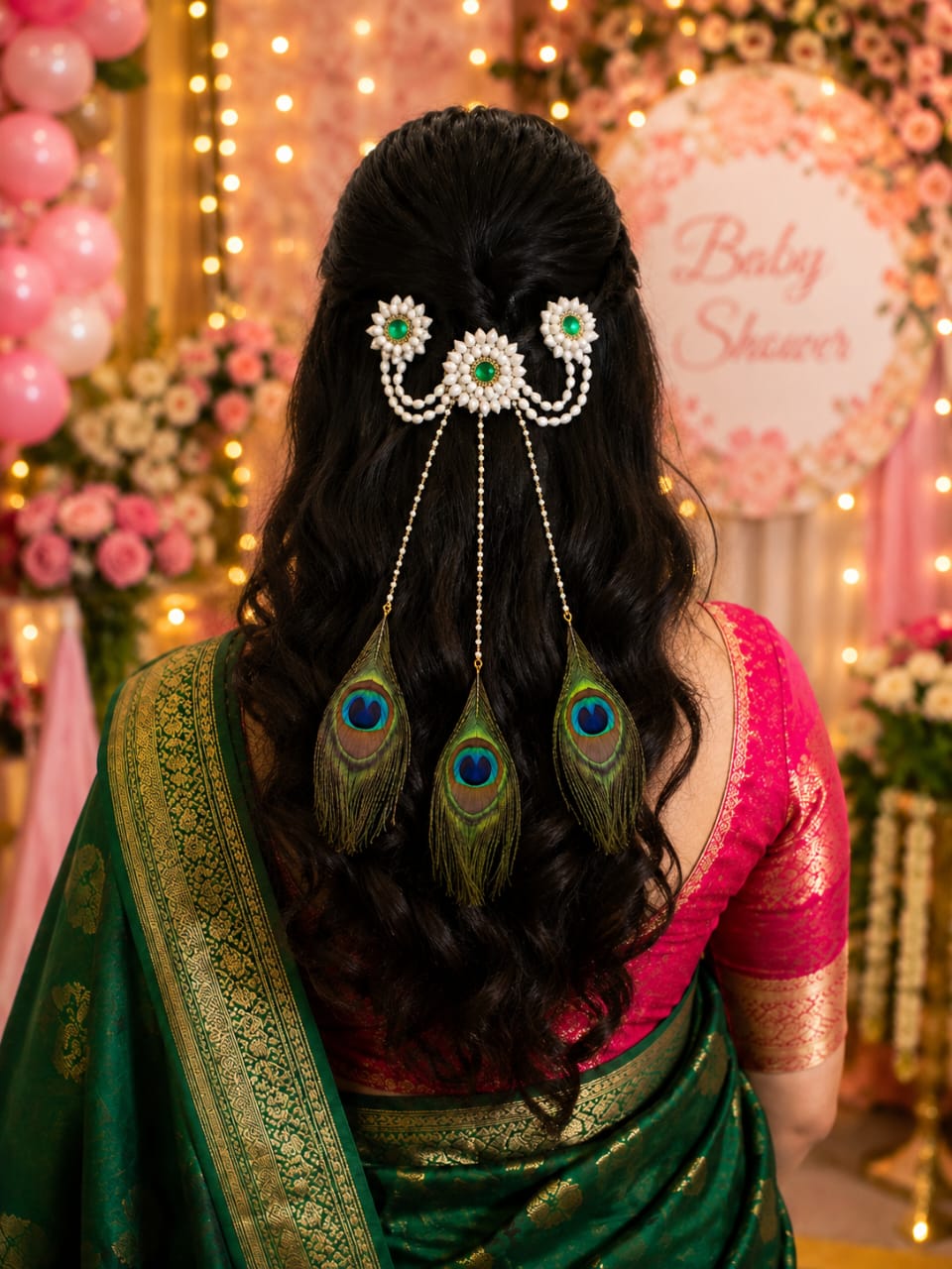 🎀 Peacock feather Hair broach  For babyshower/ haldi / carnival function