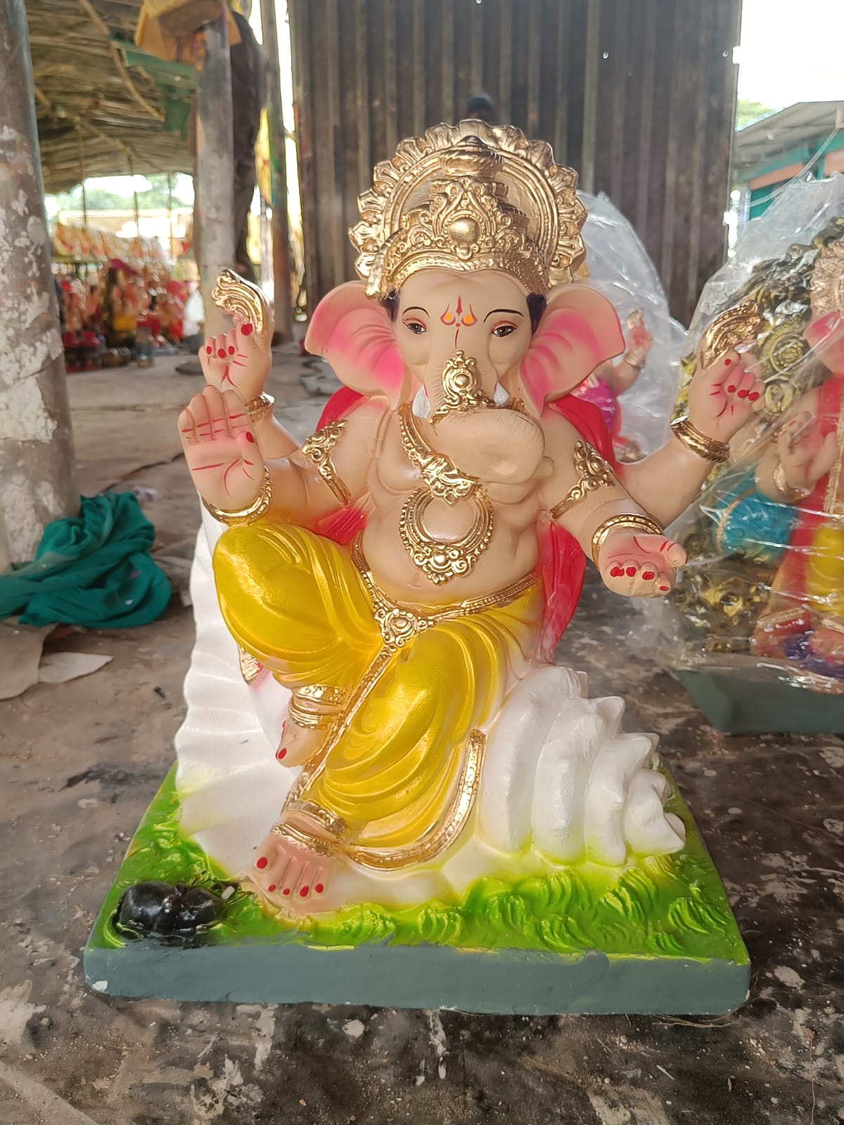 Royal Yellow 1 feet Pitambar Shankhraaj Ganpati Bappa Idol with Golden Crown | Safe Delivery Guaranteed  Product Description: