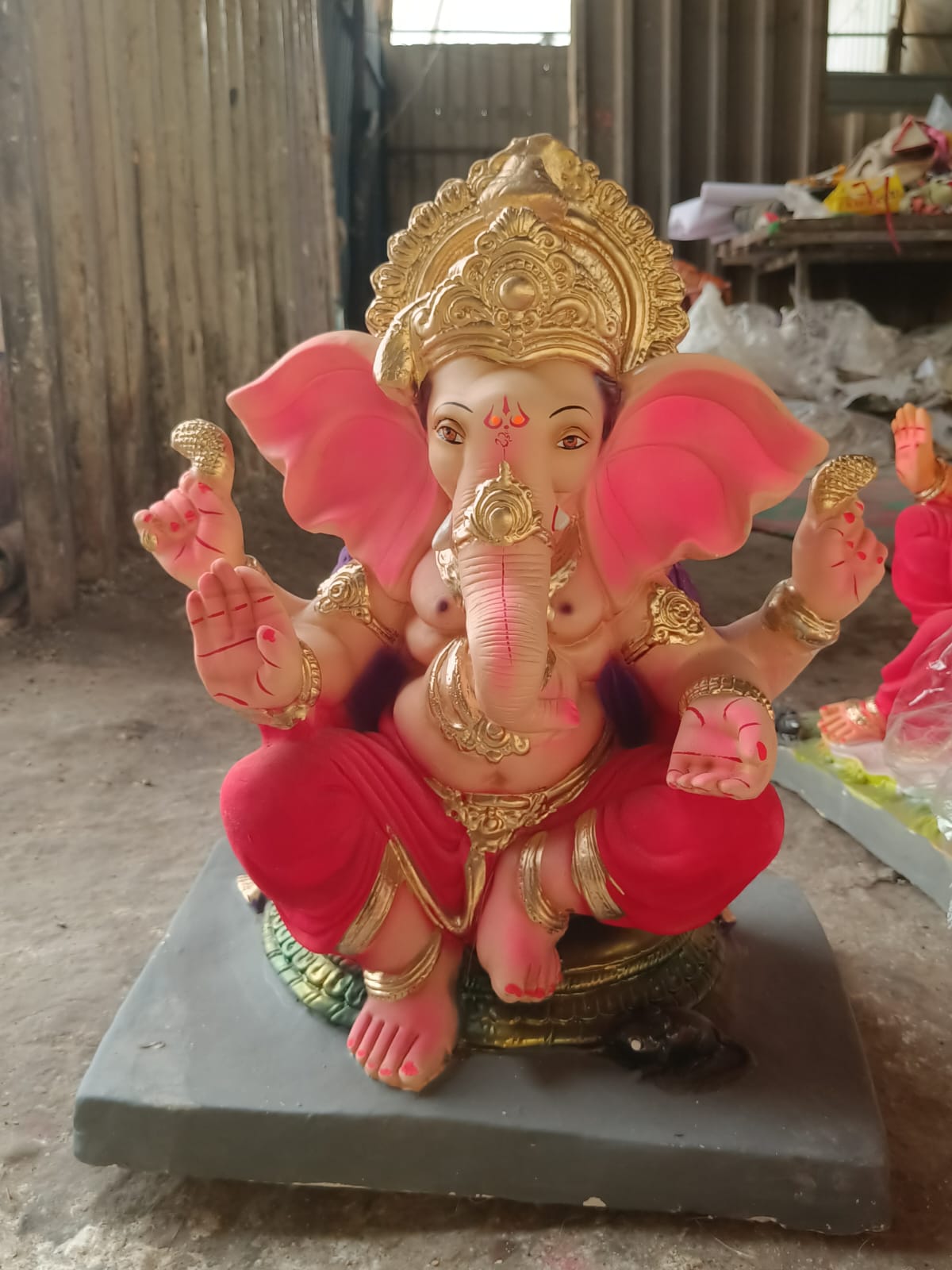 Elegant 1.5 Foot POP Ganesha Idol in Crimson Red Dhoti | Hand-Painted Divine Ganpati Bappa Murti
