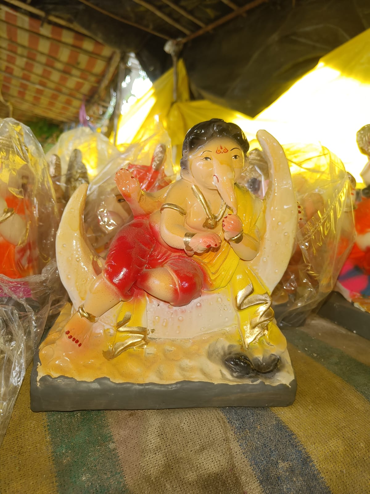 Cute 6-Inch Reclining Lord Ganesha Statue on Chandra (Moon) | Perfect for Desk, Car Dashboard & Home Mandir