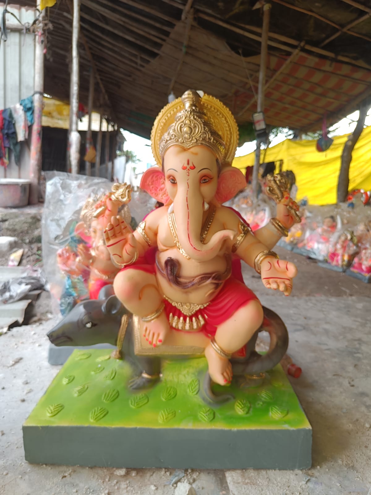 Grand 2.5 Foot Mooshak Sawar Ganesha Idol in Red Dhoti | Handcrafted POP Murti
