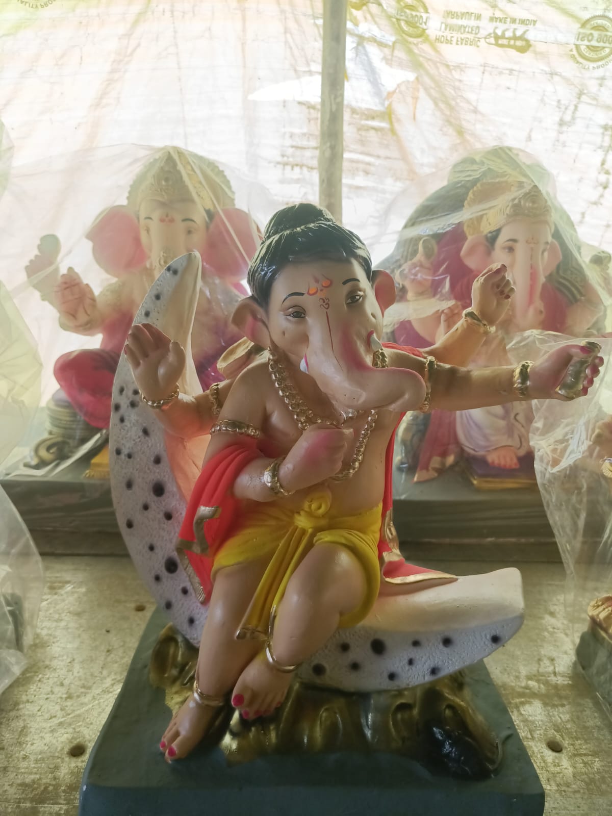 Divine 1 feet Crescent Moon Ganesha Idol with Topknot | Handcrafted Chandradev Bal Ganpati Bappa Murti